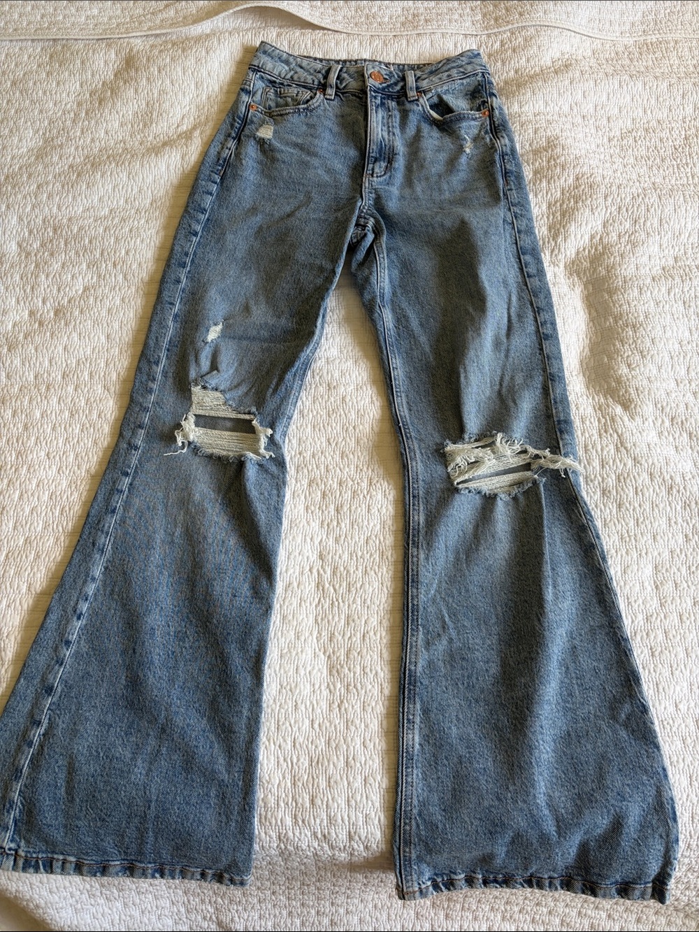 Garage Light Blue Distressed Wide-Leg Jeans